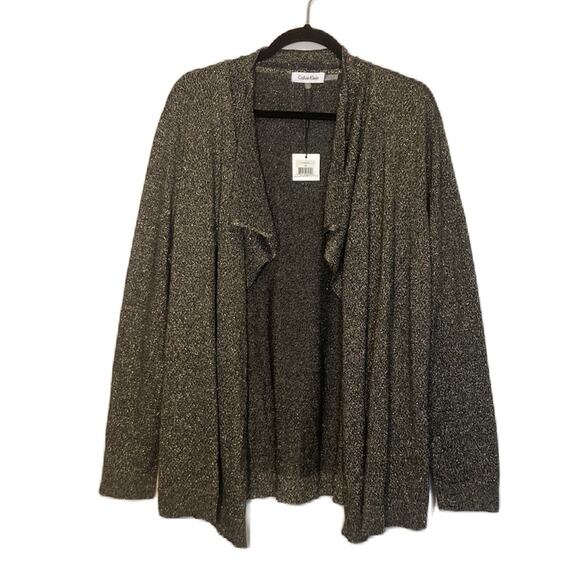 Calvin Klein Gold Black Long Sleeve Shawl Open Front Knit Cardigan Size XL - Picture 1 of 9